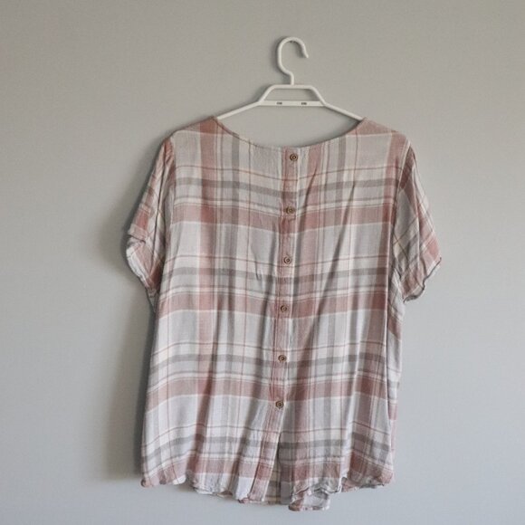 Torrid Womens Pink Sz 2 Abbey Plaid Buttoned Woven Short Sleeve Pullover Blouse - Picture 2 of 13